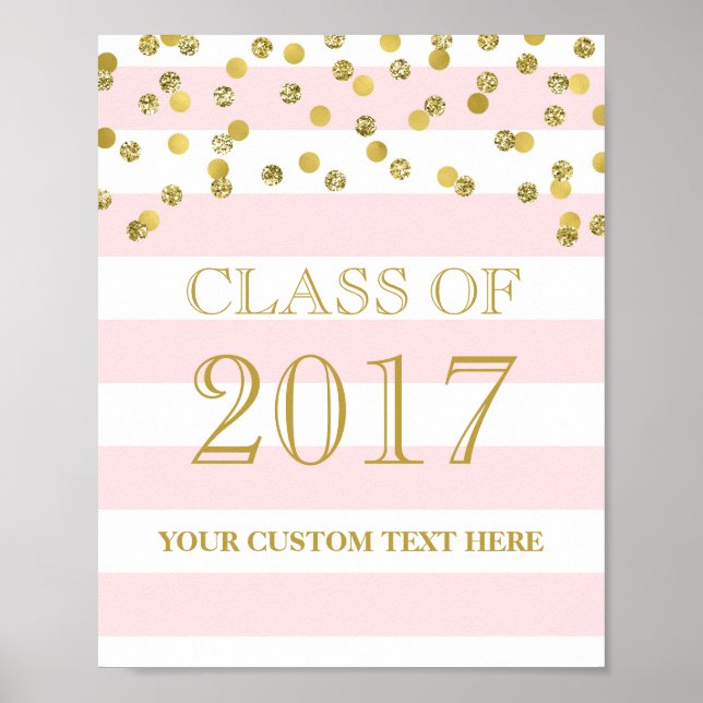 Affiches Classe de 2017 Diplôme Signe Gold Confetti Rose (Devant)