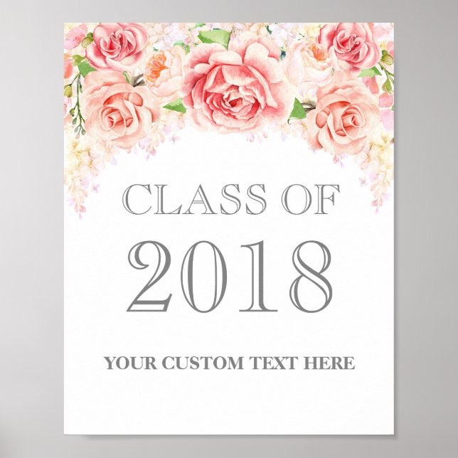 Affiches Classe de 2018 Grad Sign Pink Aquarelle Floral (Devant)