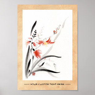 Affiches Classic oriental chinese sumi-e ink flowers paint