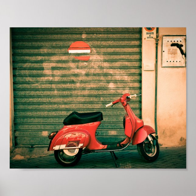Affiches Classic scooter rouge en Italie (Devant)