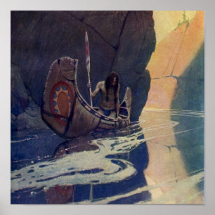 Affiches Classique du soleil en pagayant en canot indien vi