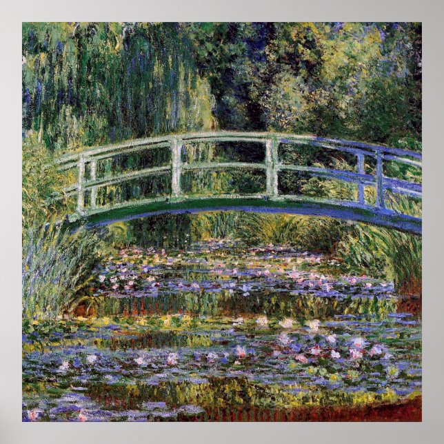 Affiches Claude Monet, nénuphars, pont japonais, jardin, (Devant)