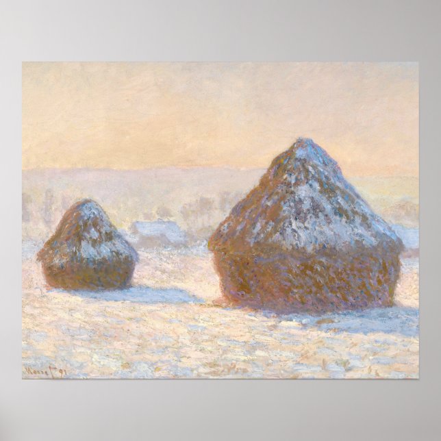 Affiches Claude Monet - Piles à roues, Effet neige, Matin (Devant)