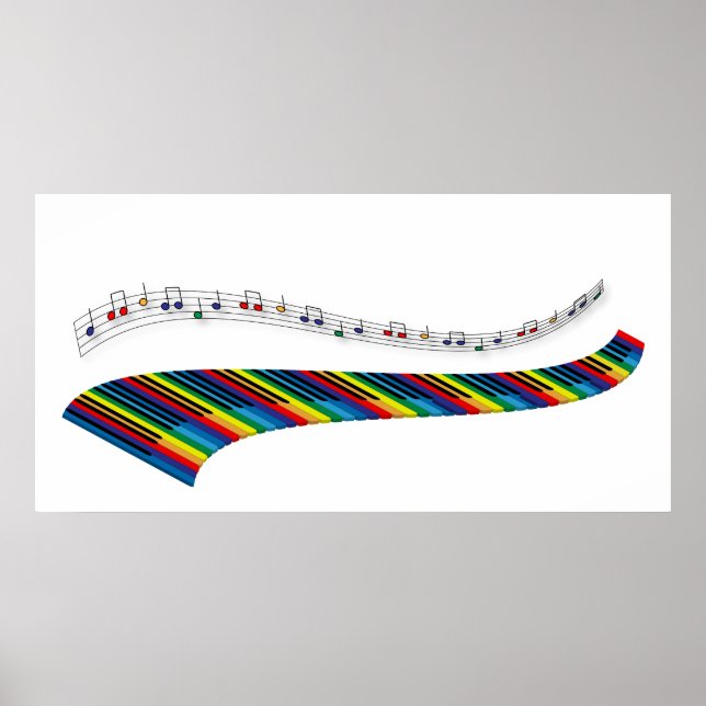 Affiches Clavier de piano coloré (Devant)