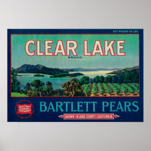 Affiches Clear Lake Pear Crate LabelLake County, CA