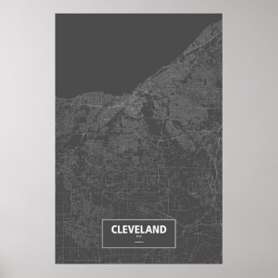 Affiches Cleveland, Ohio (blanc sur noir)