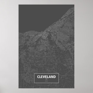 Affiches Cleveland, Ohio (blanc sur noir)
