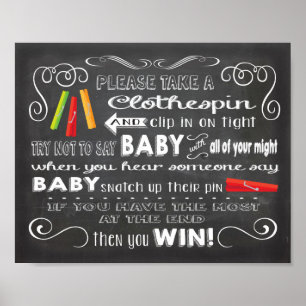 Affiches Clothespin Essayez de ne pas dire bébé signe Poste