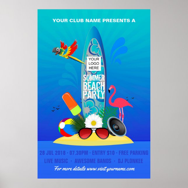 Affiches Club Summer Beach Party ajouter le logo publicité (Devant)
