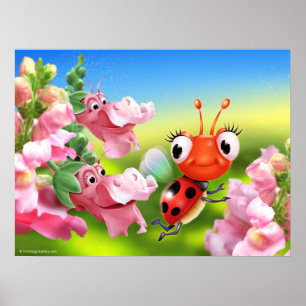 Affiches Coccinelle mignonne d'art d'affiche et dragons