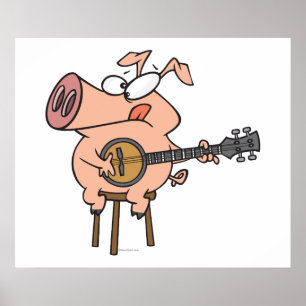 Affiches cochon drôle jouant du banjo personnage de dessin