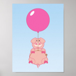 Affiches Cochon volant mignon et ballon