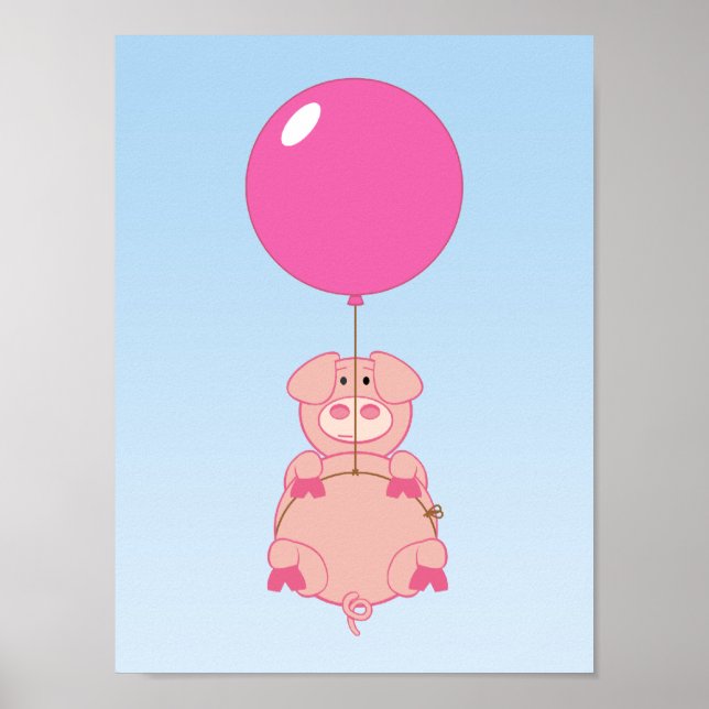 Affiches Cochon volant mignon et ballon (Devant)