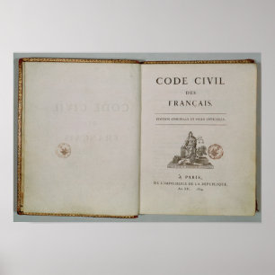 Affiches Code civil, ouvert à la page de titre, 1804