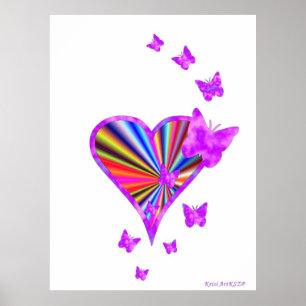 Affiches Coeur arc-en-ciel et papillon