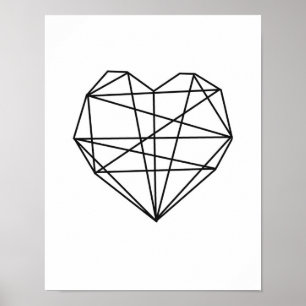 Affiches Coeur Art géométrique minimaliste Décor mural noir