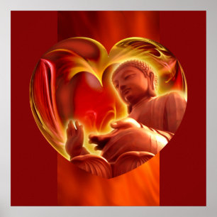 Affiches Coeur BUDDHA feu rouge
