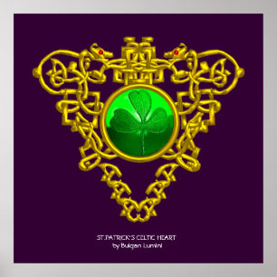 Affiches CŒUR CELTIQUE DE LA SAINT PATRICK,TRÈFLE,pourpre