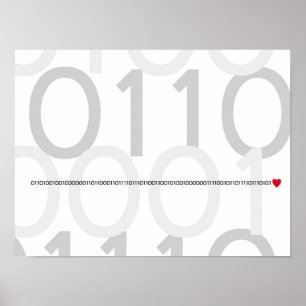 Affiches Coeur de geek d'affiche de code binaire je t'aime