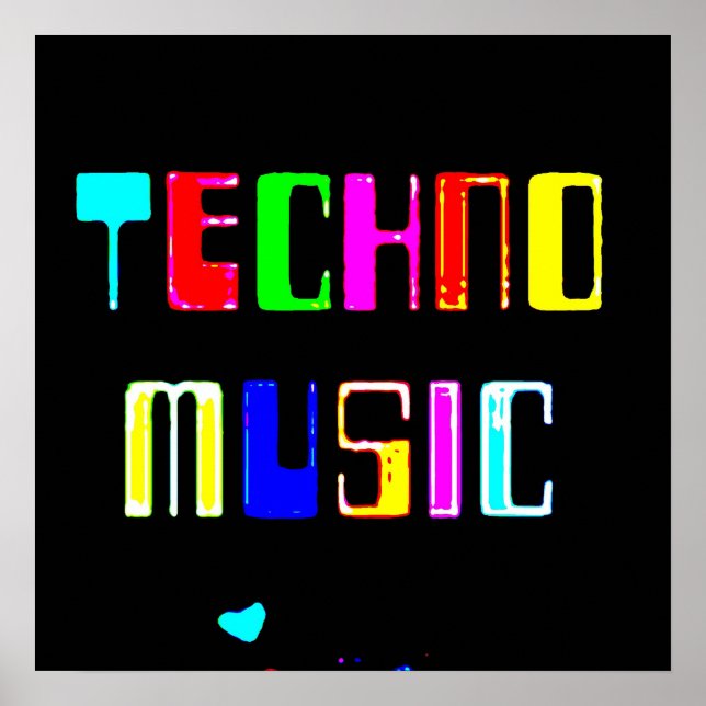 Affiches Coeur de musique Techno (Devant)
