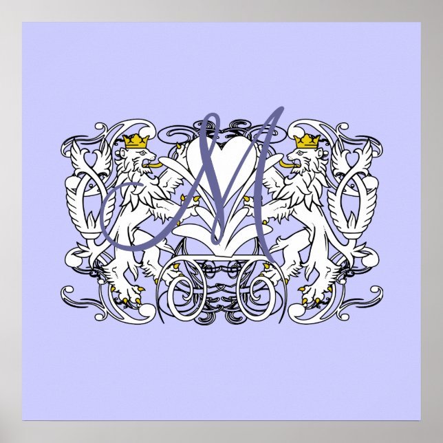 Affiches Cœur de vœu de mariage monogramme (Devant)