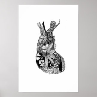 Affiches Coeur floral noir et blanc