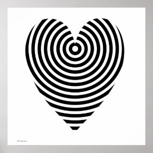 Affiches Coeur noir et blanc de cercles