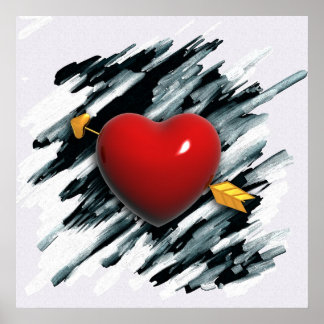 Affiches Coeur rouge avec peinture Arrière - plan aquarelle
