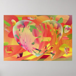 Affiches Coeurs et couleurs de rayon de soleil de fleurs