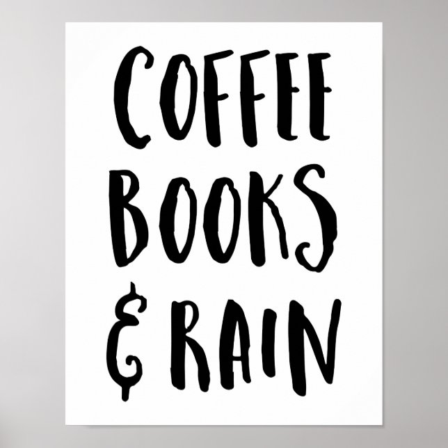 Affiches Coffre café, livres et pluie (Devant)