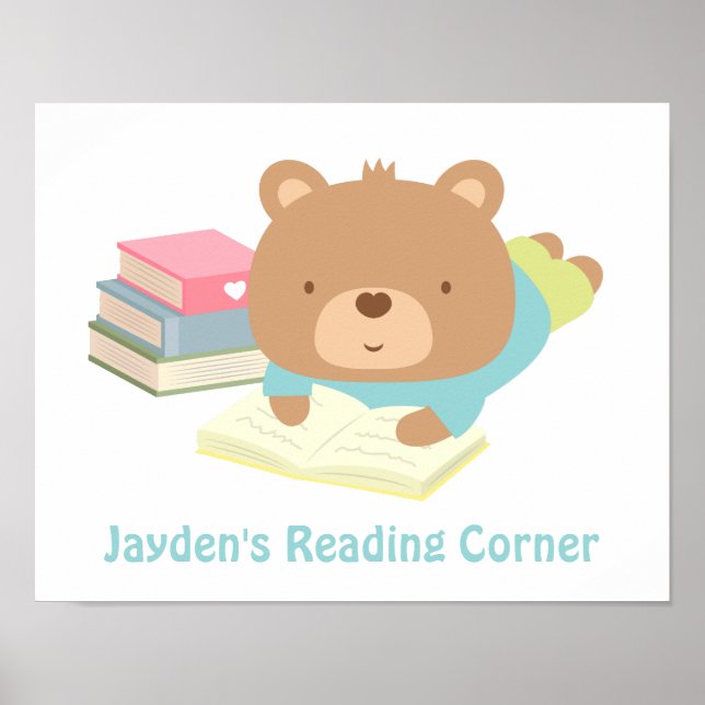 Affiches Coin lecture avec des livres de nounours mignons (Devant)