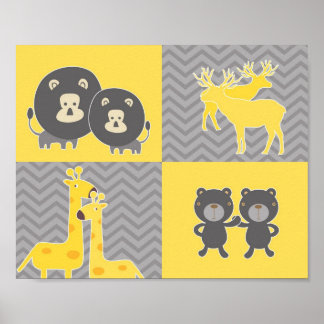 Affiches Collage animal sur chevron uni et zigzag