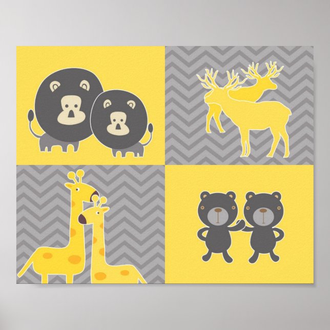 Affiches Collage animal sur chevron uni et zigzag (Devant)
