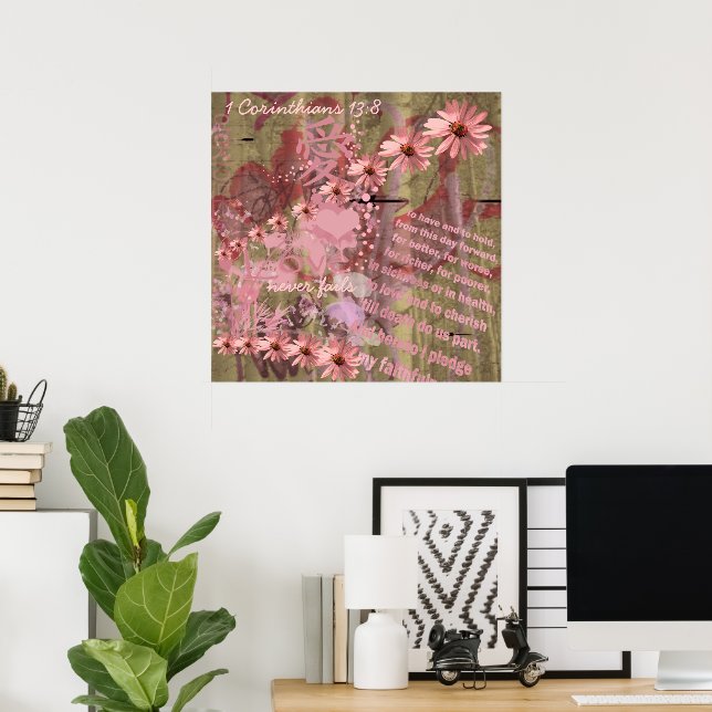 Affiches Collage de fleurs de cone Love Never Fails (Bureau à domicile)