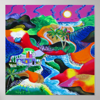 Affiches Collage de Porto Rico Tropical Caribbean Art