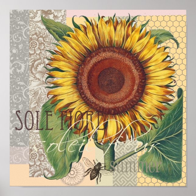 Affiches Collage de Sunflower Vintage Damask (Devant)