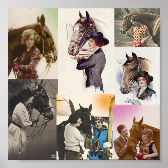 Affiches Collage des chevaux vintages (Devant)