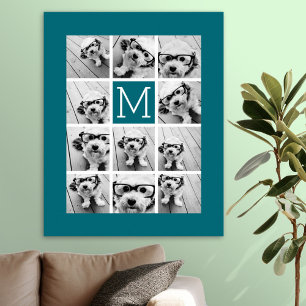 Affiches Collage Instagram avec Monogramme bleu personnalis
