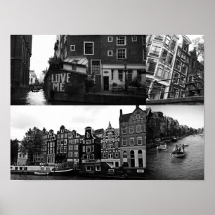 Affiches Collage photo Amsterdam 3 en noir et blanc