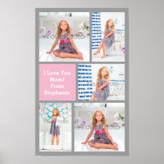 Affiches Collage Photo Fête des Mères Personnalisé Rose/Ver