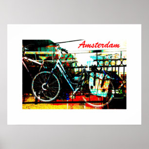 Affiches Collage urbain coloré de vélo - série d'Amsterdam