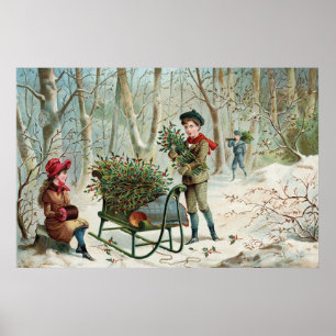 Affiches Collecte du houx c.1890 de Noël