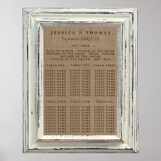 Affiches Collection de Mariages Rustic White Frame & Burlap (Devant)