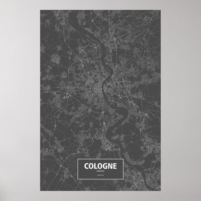 Affiches Cologne, Allemagne (blanc sur noir) (Devant)