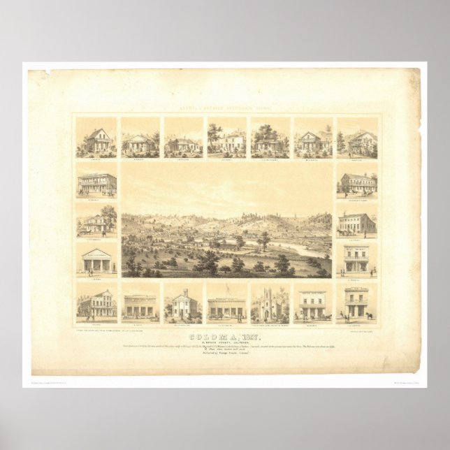 Affiches Coloma, CA. Carte panoramique 1857 (0423A) (Devant)