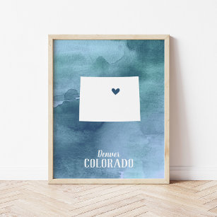 Affiches Colorado Map Blue Watercolor Personalized Art