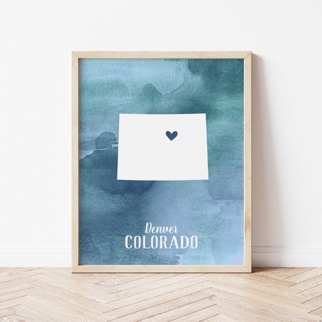 Affiches Colorado Map Blue Watercolor Personalized Art (Créateur téléchargé)