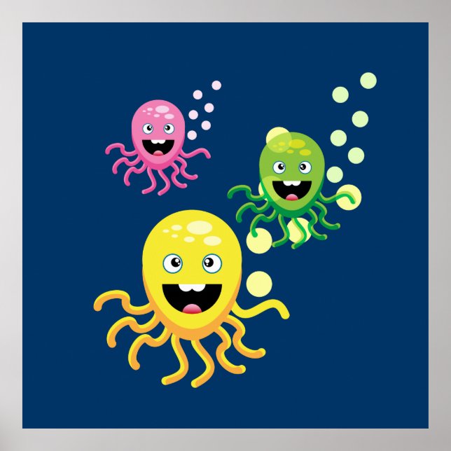 Affiches Coloré drôle octopi (Devant)