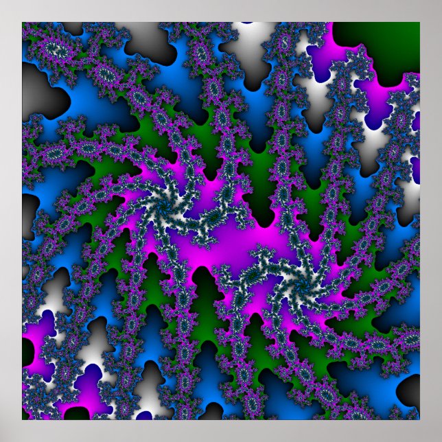 Affiches Coloré rose, vert et bleu fractal (Devant)