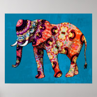 Colorful Multicolored Elephant on Blue Background